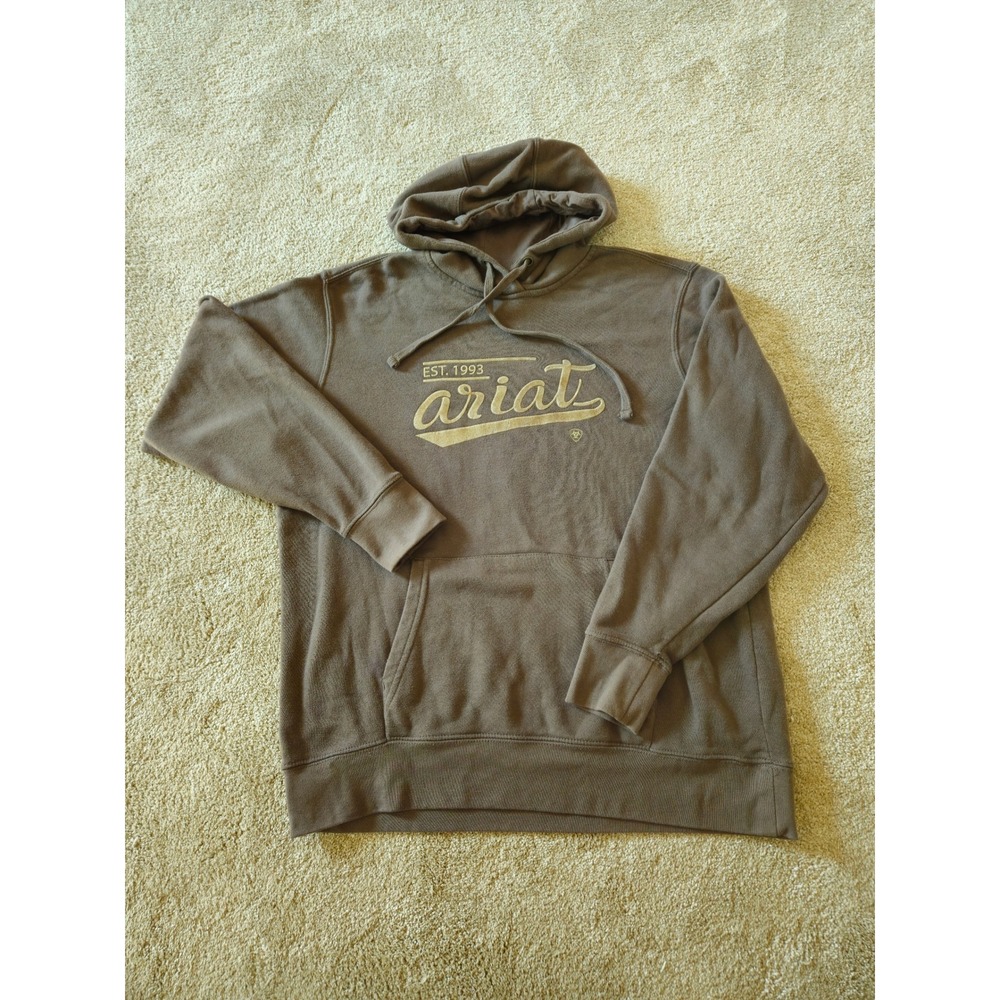 Ariat Hoodie Men L Brown Graphic Logo Pullover Sweatshirt Workwear Equestrian